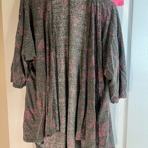 LuLaRoe Gray & Pink Open Front Draped Cardigan